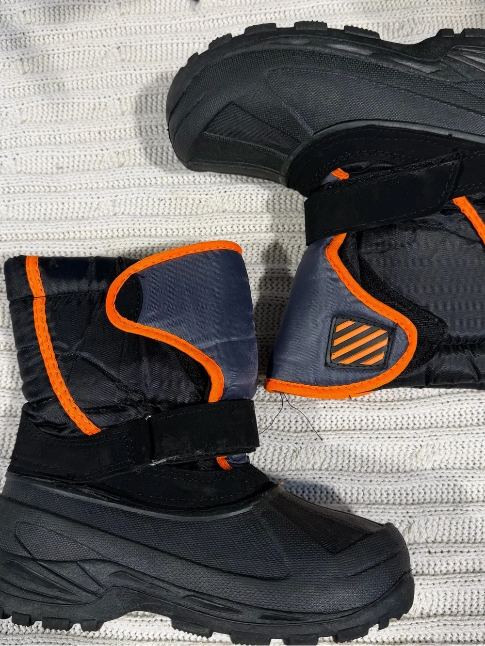 Kids Black & Orange Winter Snow Boots - Waterproof Slip-On youth size 1
